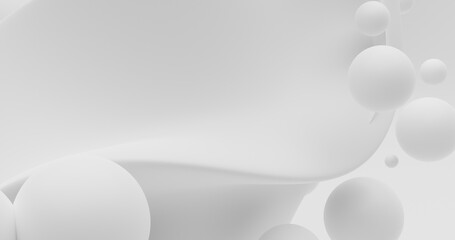 Abstract background using large wave and sphere pattern with 3D effect on gray and white background, there is space on the left, 3d rendering and 4K size