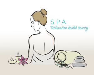 illustration woman in spa, relaxation, beauty health