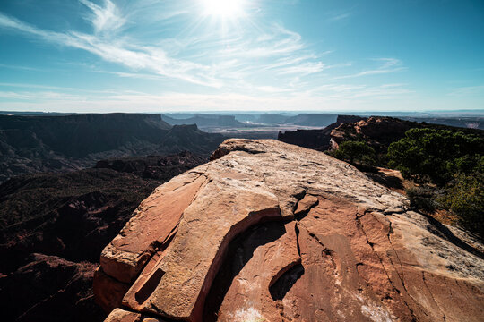 Top Of The World Outlook With Red Slick Rock Formations In Moab Utah