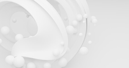 Abstract background using wave pattern and small balls with 3D effect on gray and white background, there is space on the right, 3d rendering and 4K size