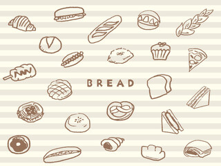 色々なパンの手描き線画　背景素材