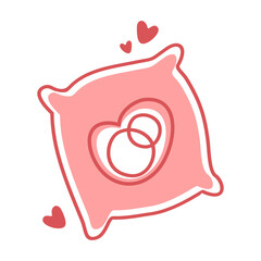 Wedding pillow. Cute vector icon depicting a wedding pillow and rings. Vector doodles on the theme of the wedding celebration.