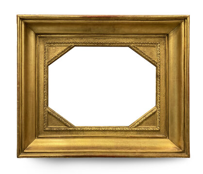 Golden retro frame, octagon inside, square outside. Frame with shadow