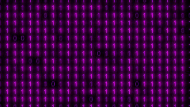 ランダムに高速に光って点滅するバイナリーコードの背景イメージのアニメーション素材　紫／パープル