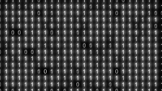 ランダムに高速に光って点滅するバイナリーコードの背景イメージのアニメーション素材　白黒／ホワイト／ブラック