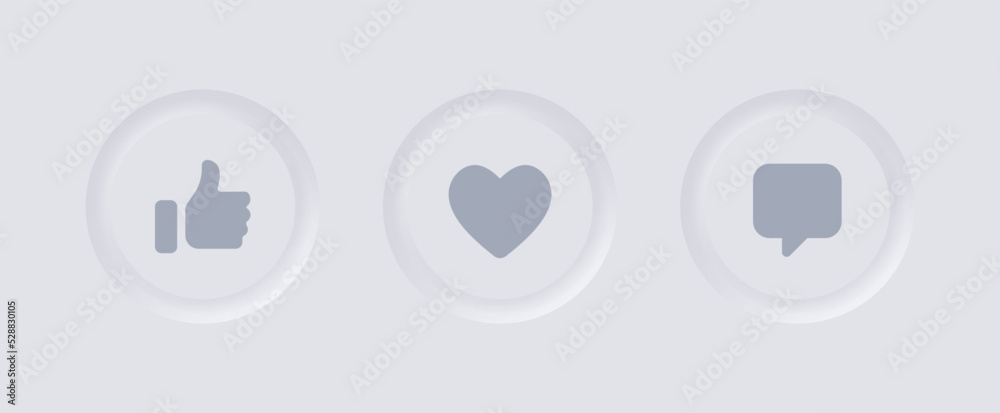 Poster like love comment icon button, 3d social media notification icons in modern neumorphism buttons - th