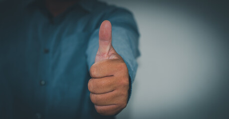 Businessman showing thumbs up for top service Quality Assurance, Assurance, Standard, ISO Certification and Audit, Standard Concept, Satisfaction, Service Experience