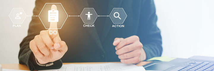 Business improvement using the PDCA Plan Do Act Check concept for sustainable planning solutions. Learn and analyze business ideas and apply them to goals for success.