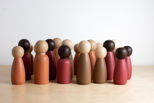 Multicultural peg dolls group - inclusion concept, multiracial, wooden toy, montessori and waldorf play