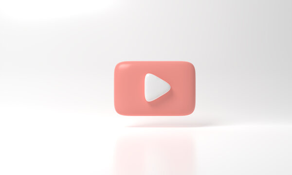 white colored round play button on pastel background. Concept of video icon logo for play clip, audio playback. 3d rendering illustration. Play interface symbol. social media and website posts