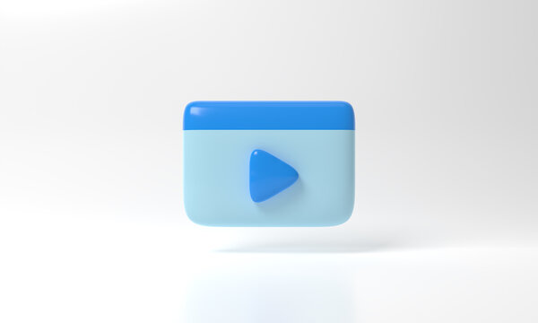 blue colored round play button on pastel background. Concept of video icon logo for play clip, audio playback. 3d rendering illustration. Play interface symbol. social media and website posts