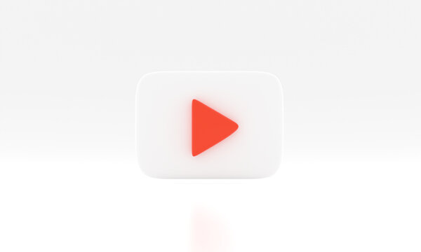 white colored round play button on pastel background. Concept of video icon logo for play clip, audio playback. 3d rendering illustration. Play interface symbol. social media and website posts