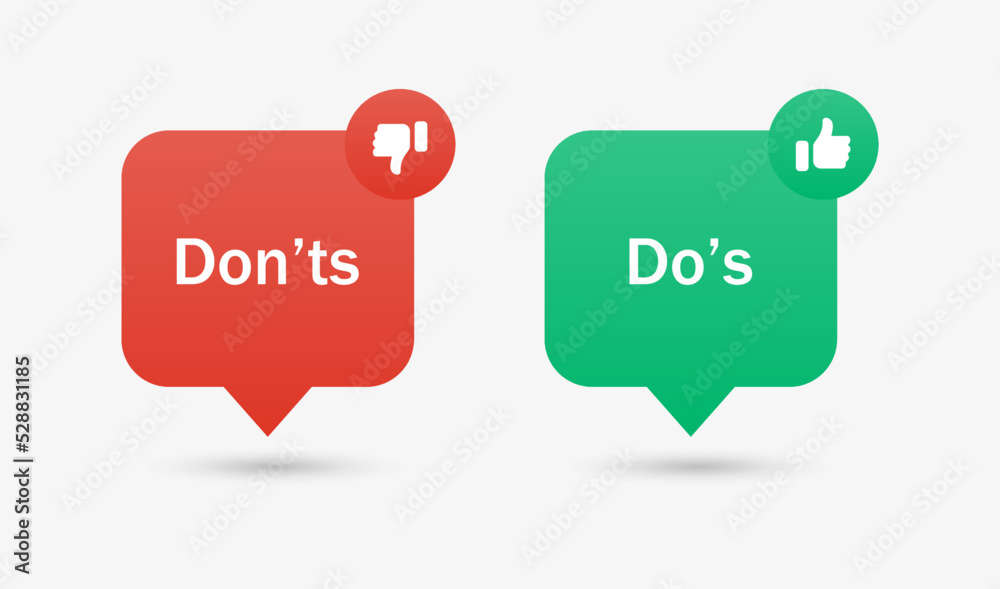 Aufkleber Dos and donts icons speech bubble frame - thumbs up or thumb down. Like or dislike icon button - do's and don'ts frames - true or false - Do and dont label banner frame