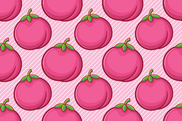 pink peach fruit seamless pattern vector illustration 