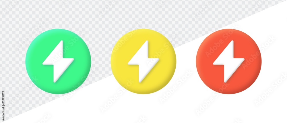 Poster lightning bolt icon 3d button, flash thunder bolt icon, electric power energy button. thunderbolt ic