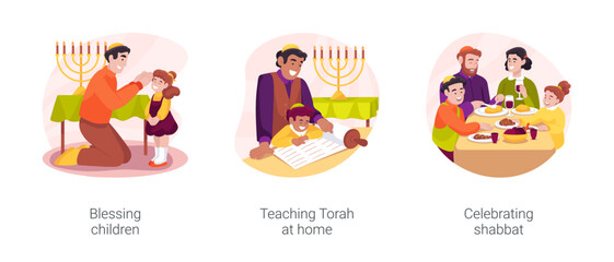 Jewish traditions isolated cartoon vector illustration set
