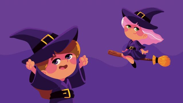happy halloween animation with witches