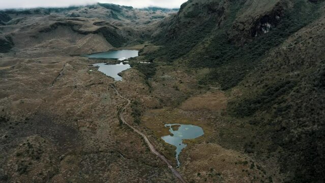 Thermal Waters By The Mountains Of Cayambe Coca National Park In Napo Province In Ecuador. aerial tilt-up