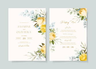 beautiful floral wedding invitation and menu template