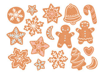 Fototapeta na wymiar Xmas gingerbread cookies set flat design vector