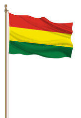 3D Flag of Bolivia on a pillar blown away isolated on a white background.