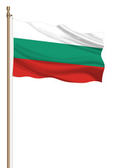 3D Flag of Bulgaria on a pillar blown away isolated on a white background.
