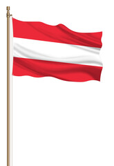 3D Flag of Austria on a pillar blown away isolated on a white background.
