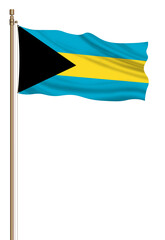 3D Flag of Bahamas on a pillar blown away isolated on a white background.