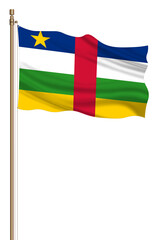3D Flag of Central African Republic on a pillar blown away isolated on a white background.