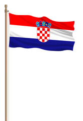 3D Flag of Croatia on a pillar blown away isolated on a white background.