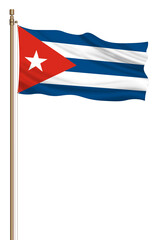 3D Flag of Cuba on a pillar blown away isolated on a white background.