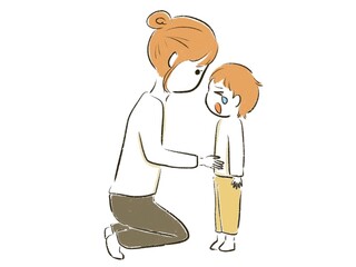 大泣きする子供に困るお母さん