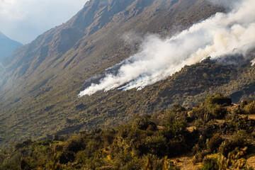 fire caused on top of a mountain in the Peruvian Andes.
