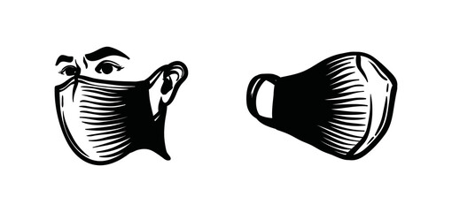 Face wearing mask and icon vector design template