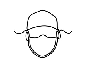 Line art face wearing mask and hat icon vector design