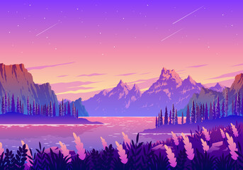 Flower And Mountain Landscape Background