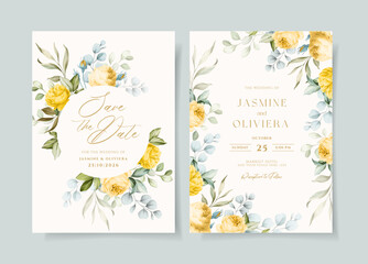 beautiful floral wedding invitation card set template