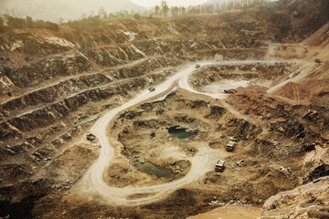 Top view of open-pit mining mountain