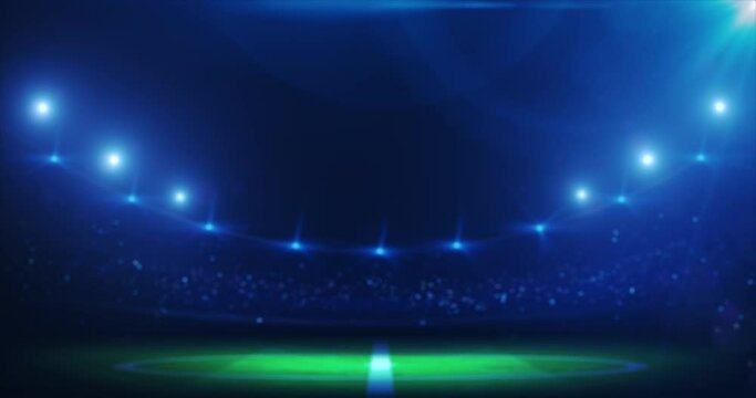 Blank soccer stadium with copy space for soccer information on football stadium background. 4K Video motion graphic animation