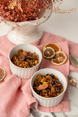 Bowl of granola with flower 