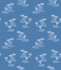 Japanese Pond Flower Vector Seamless Pattern