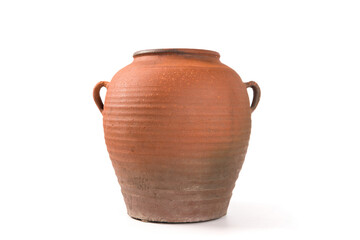 old clay pot isolated on white background.