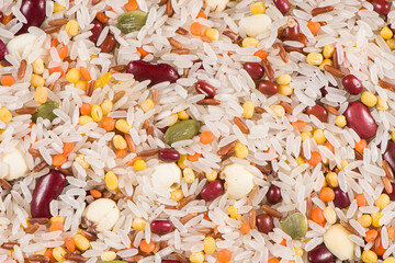 closeup of mixed grains background.Raw Ingredients Making Laba Porridge