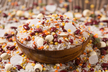 mixed grains on table.Raw Ingredients Making Laba Porridge