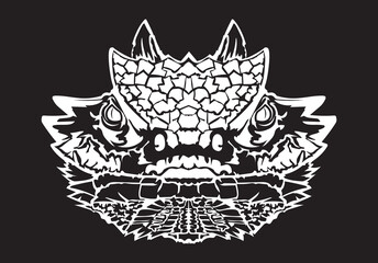 Horned Lizard face vector iilustration in hand drawn style, perfect for tshirt and mascot design 