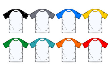 White raglan body template t-shirt and colored short sleeve - 528838916