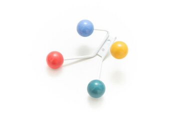 Colour wall hook isolated on white background. Product design. Home decoration. Scandinavian style. Minimalist design. Simplicity. Household. 