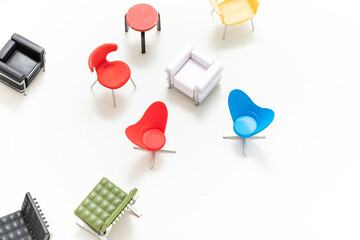 Mid century chair isolated on white background. Mid century modern furniture. Furniture design. Product design. Minimalist style. Iconic chair collection. Packshot photography. Colour objects.