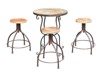 Wooden chairs and round table isolated on transparent background png file
