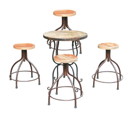 Wooden chairs and round table isolated on transparent background png file